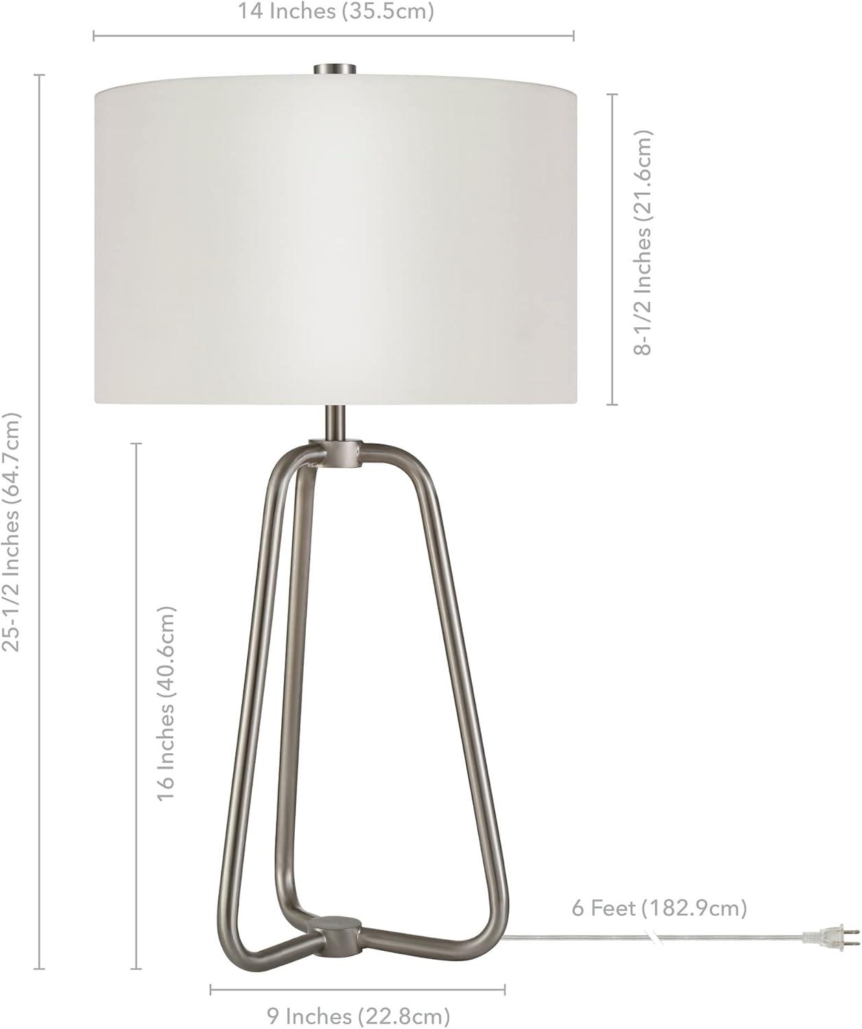 Sleek 25" Silver Metal Table Lamp with White Cotton Shade