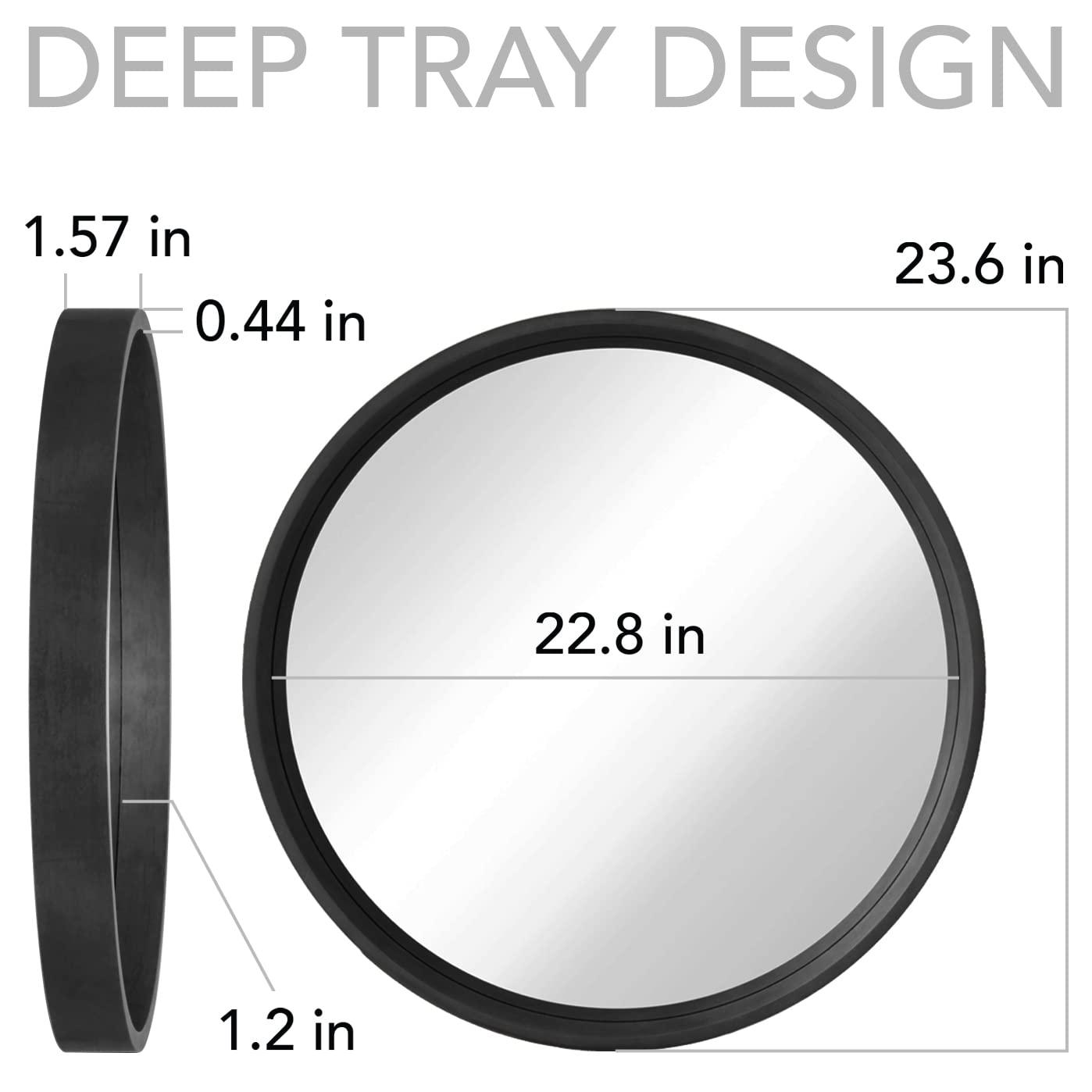 WallBeyond Classic Wooden Frame Farmhouse Round Wall Mirror Satin Black 24 inches Black