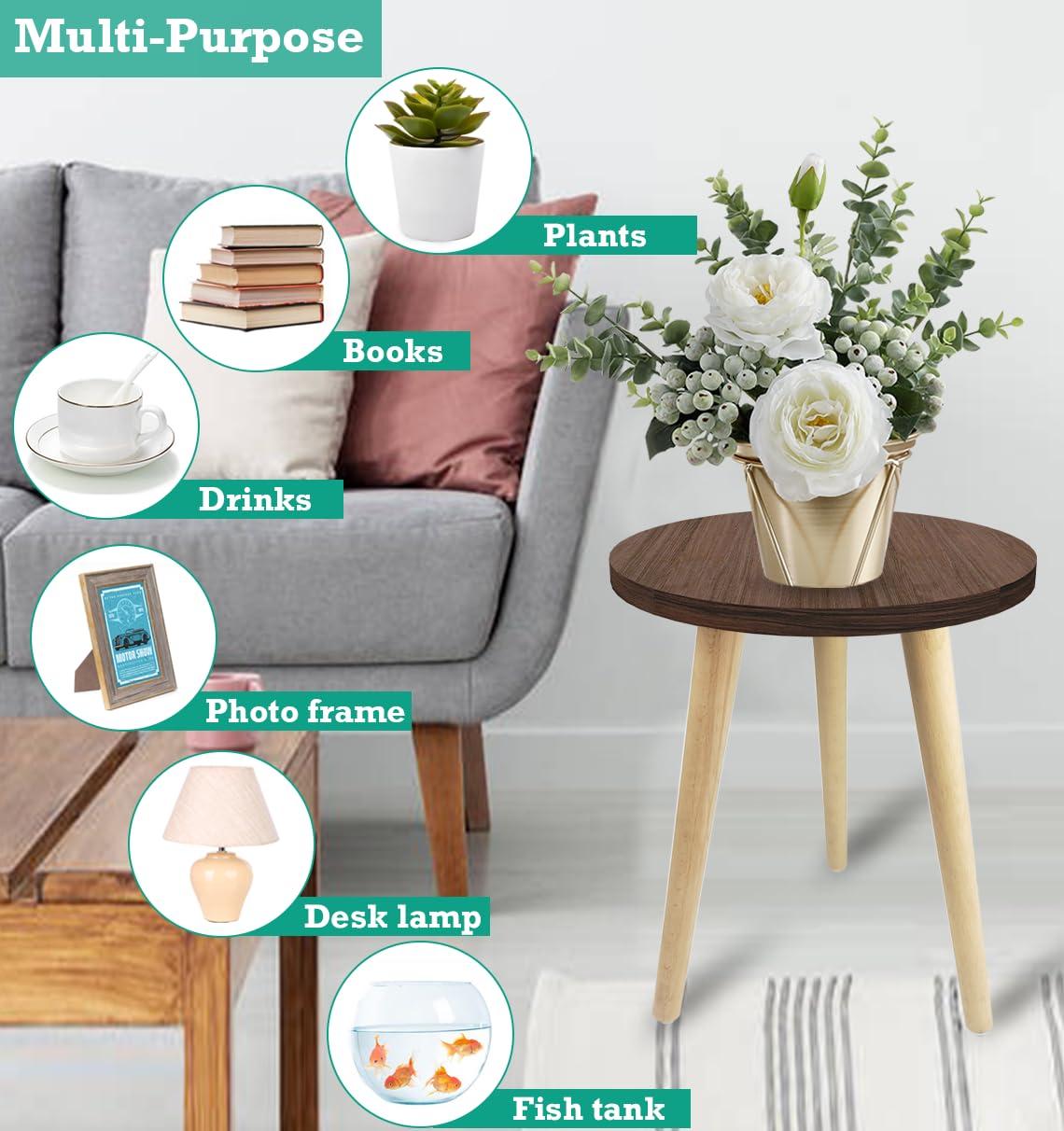 18IN Tall Plant Stand Holder for Indoor Planters, Mid Century Small Round Wood Table for Living Room Corner Floor