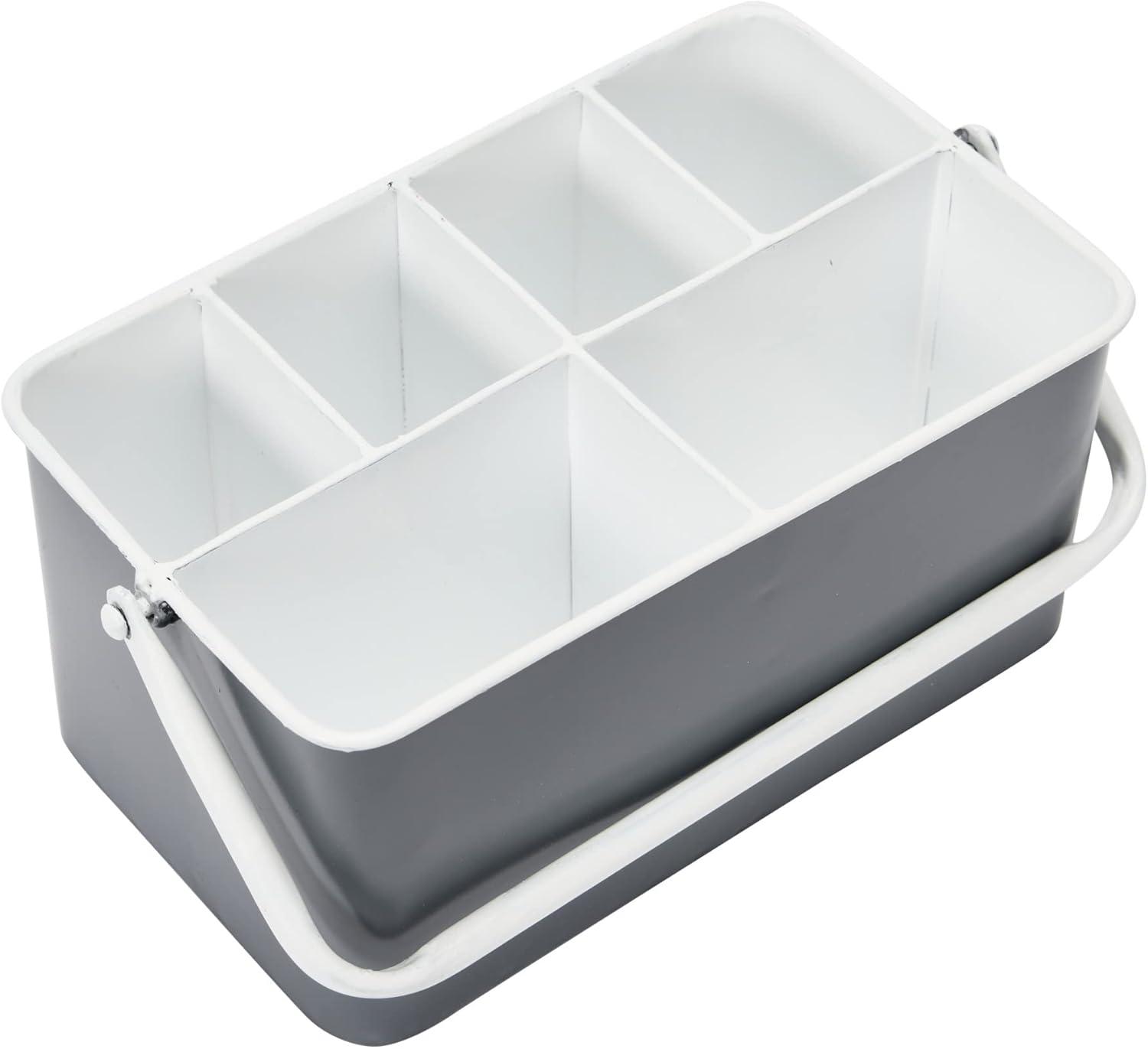 Creative Co-Op Distressed Metal Storage Caddy with 6 Compartments and Handle, Grey and White