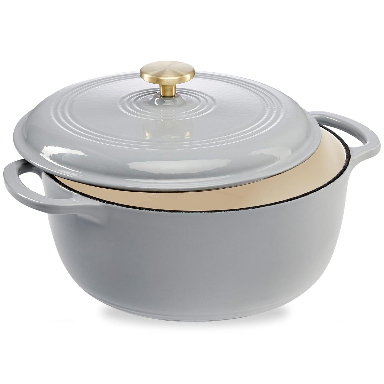 Enamel Cast-Iron Dutch Oven, Heavy-Duty Cookware w/ Dual Handles, Lid