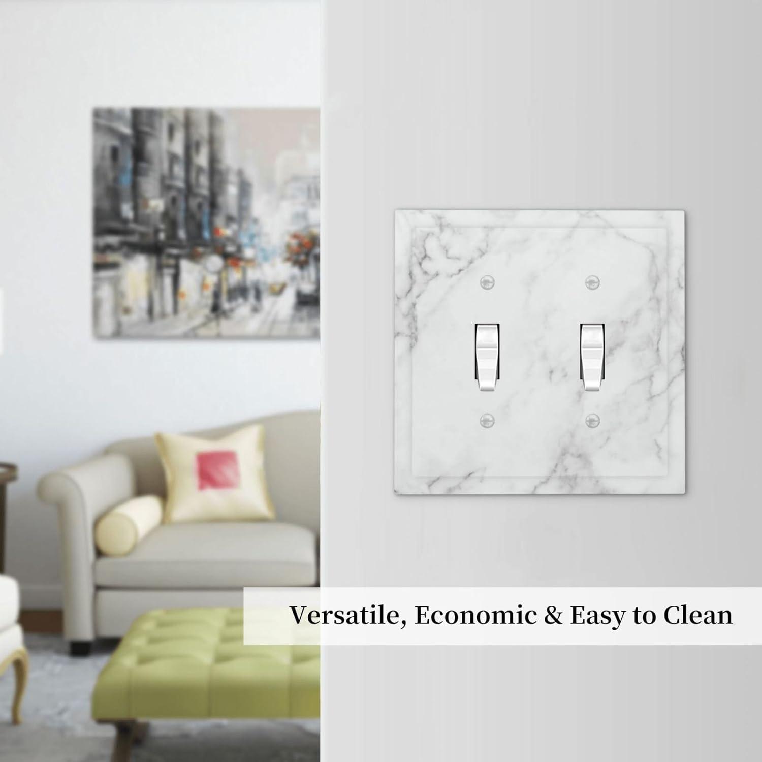 Graphics Wallplates - White Grey Marble Background Print - Double Toggle Wall Plate Cover