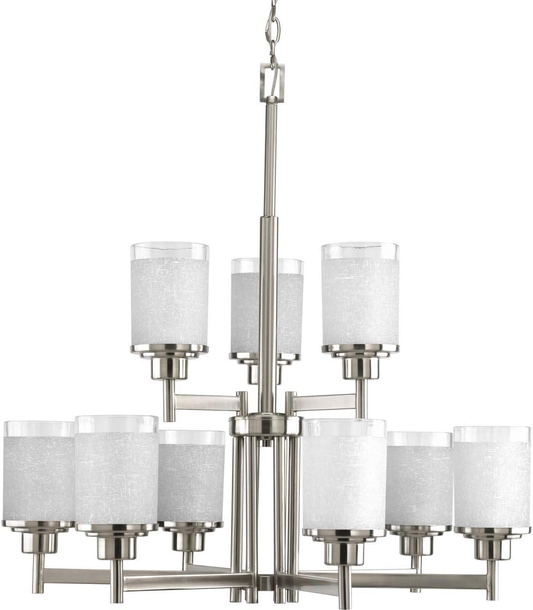 Progress Lighting Alexa 9-Light 2-Tier Chandelier, Brushed Nickel, Textured White Linen Glass