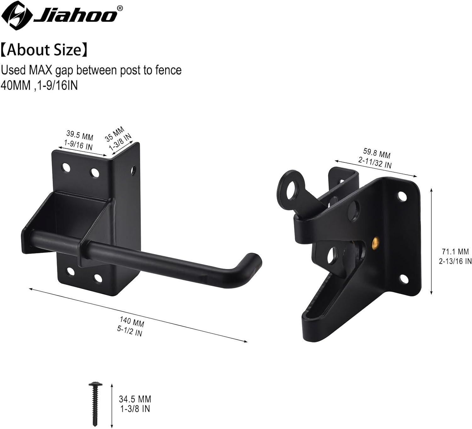 Post Mount Gate Latch for Wooden Fence - Heavy Duty Self Locking Gate Latch Hardware for Pool/Garden Gate Safety Latch, Automatic Fingertip Release Latches for Vinyl/Wood Fence, Black Finish