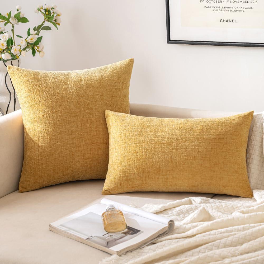 MAXAYA Set Of 2 Mustard Yellow Pillow Covers 18X18 Inch Rustic ...