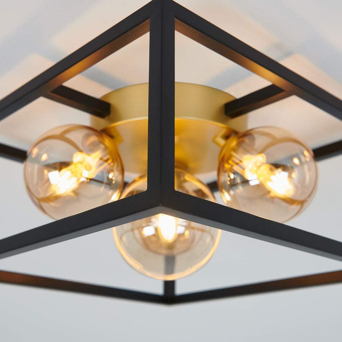 Modern Matte Black and Gold 14" Square LED Flush Mount Ceiling Light