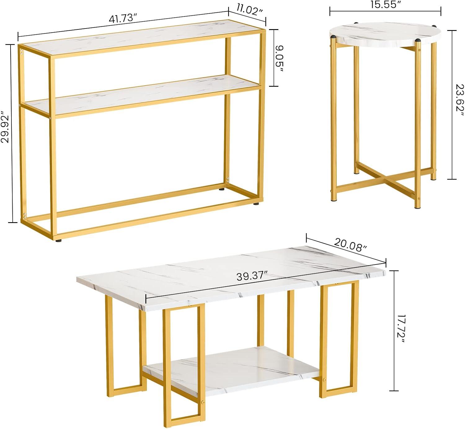 AWQM 3 Piece Modern Faux Marble Coffee Table and Coffee Table Set with Storage Shelves.