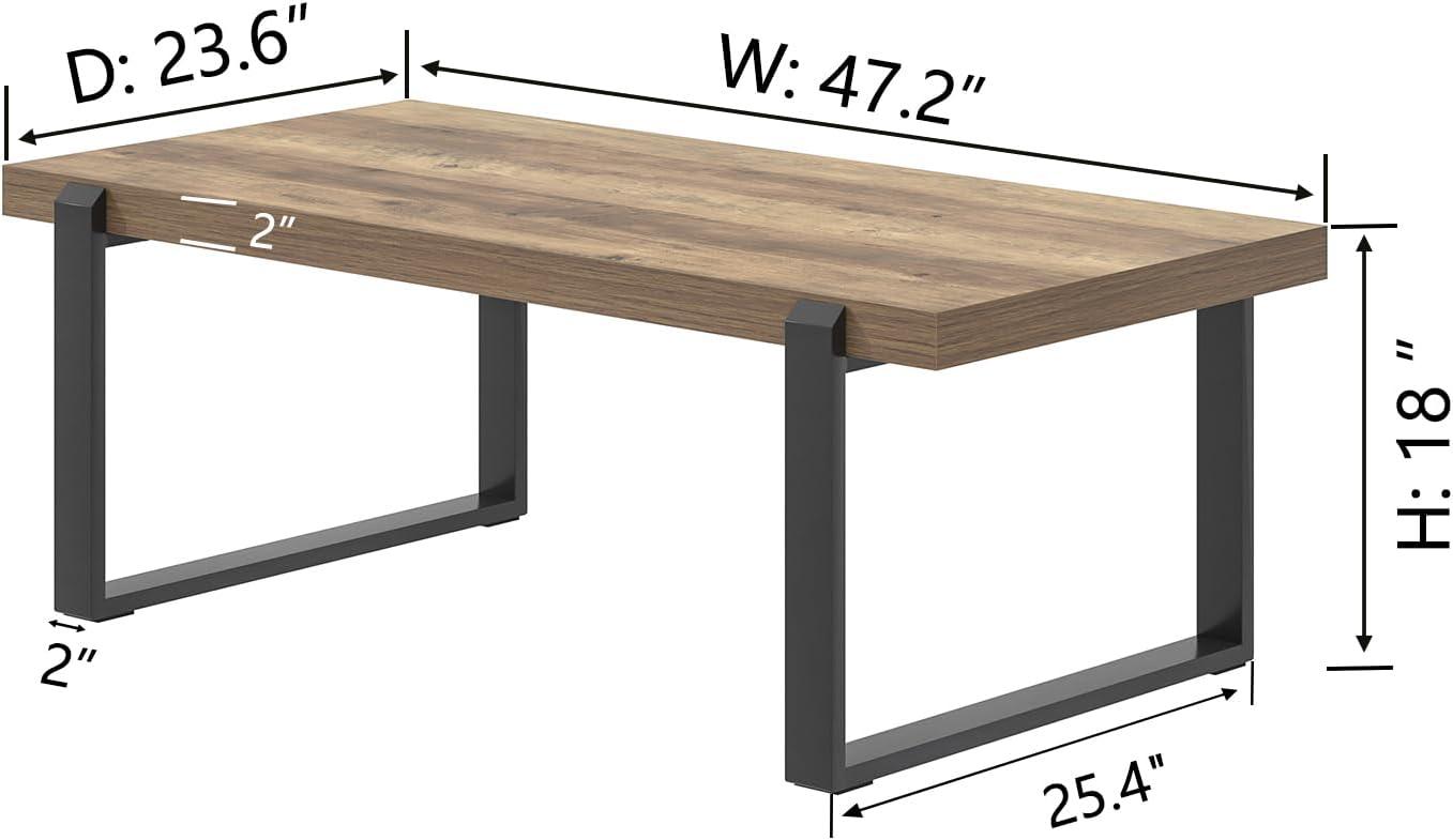 FOLUBAN Coffee Table, Modern Rustic Wood and Metal Center Table with Storage, Industrial Cocktail Tea Table for Living Room, Oak, 47 Inch