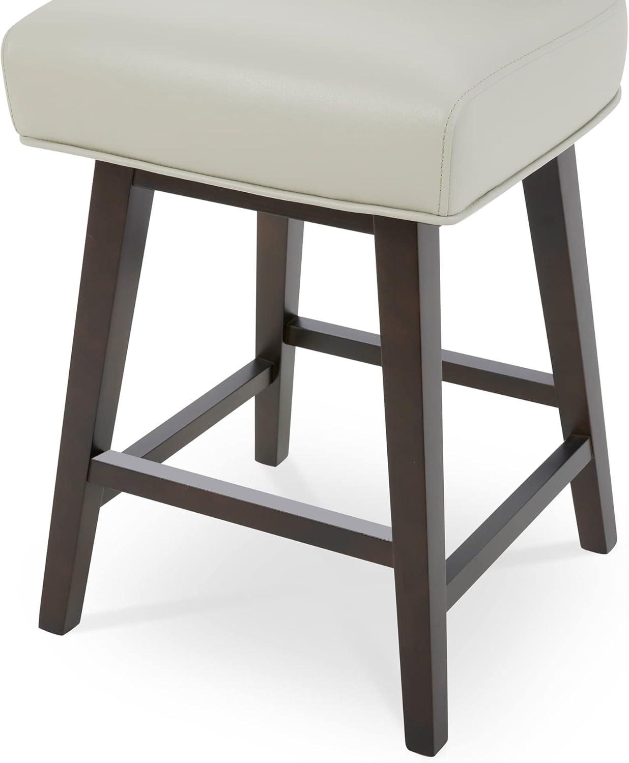 CHITA 26 in Upholstered Swivel Counter Bar Stools with Back&Wood Legs Set of 2, Faux Leather in Creamy Gray