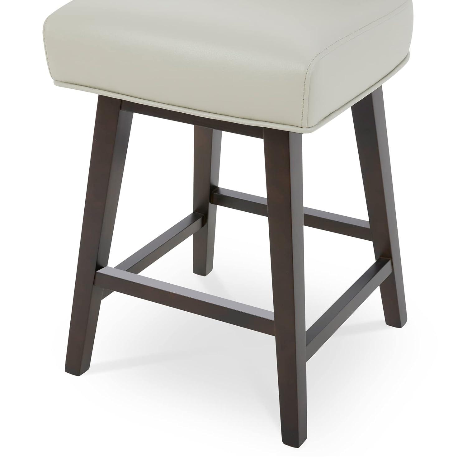 CHITA 26 in Upholstered Swivel Counter Bar Stools with Back&Wood Legs Set of 2, Faux Leather in Creamy Gray