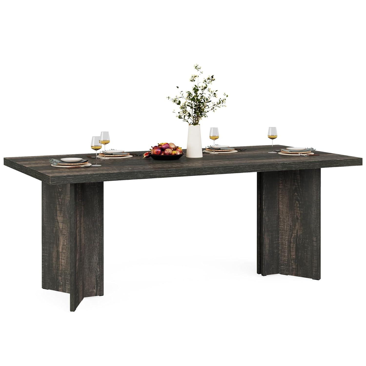 Tribesigns Dining Room Table for 4-6, 63" Farmhouse Wood Kitchen Table for Kitchen, Dark Brown