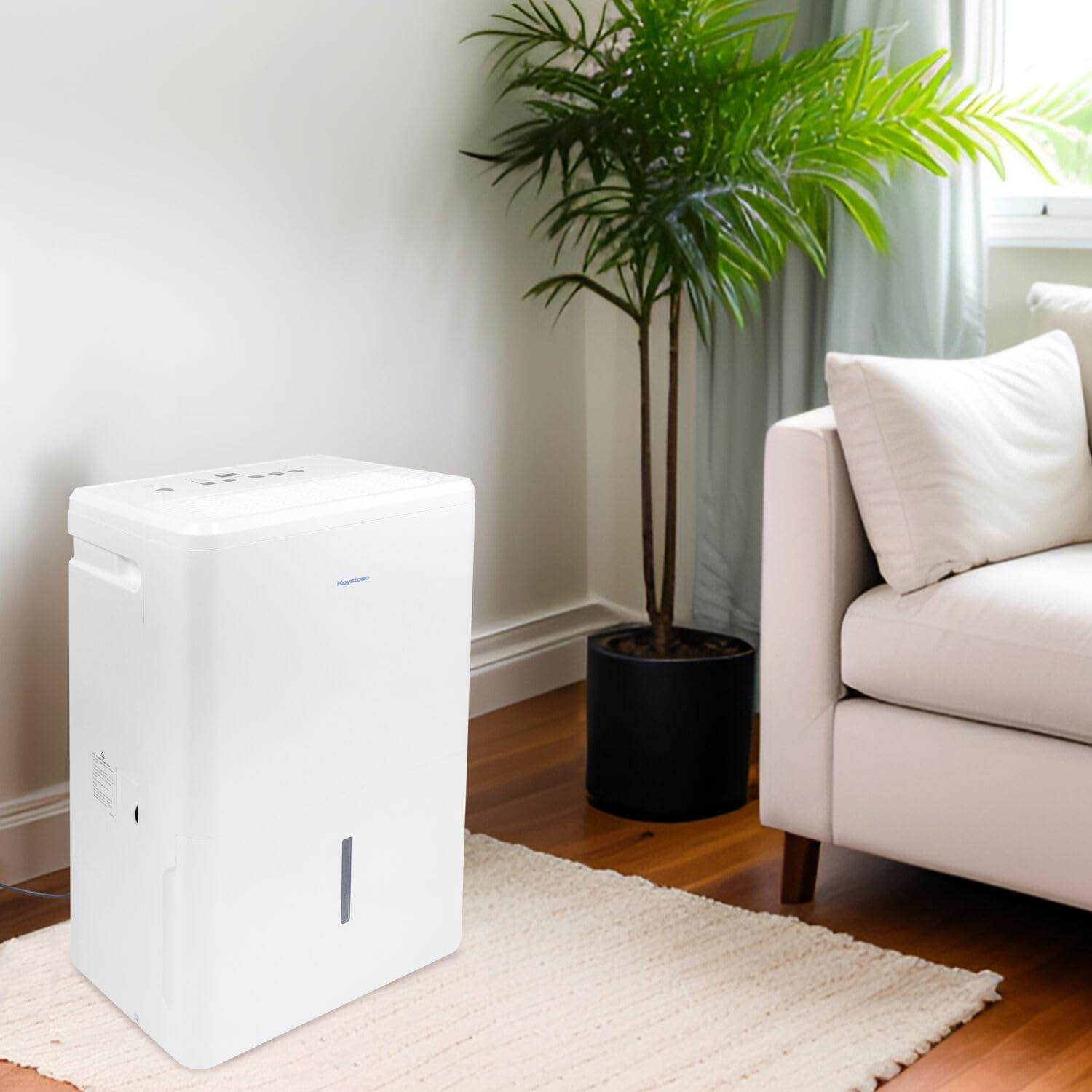 Keystone 50-Pint Portable Dehumidifier, 115V, for Rooms up to 4500 Sq.Ft, White