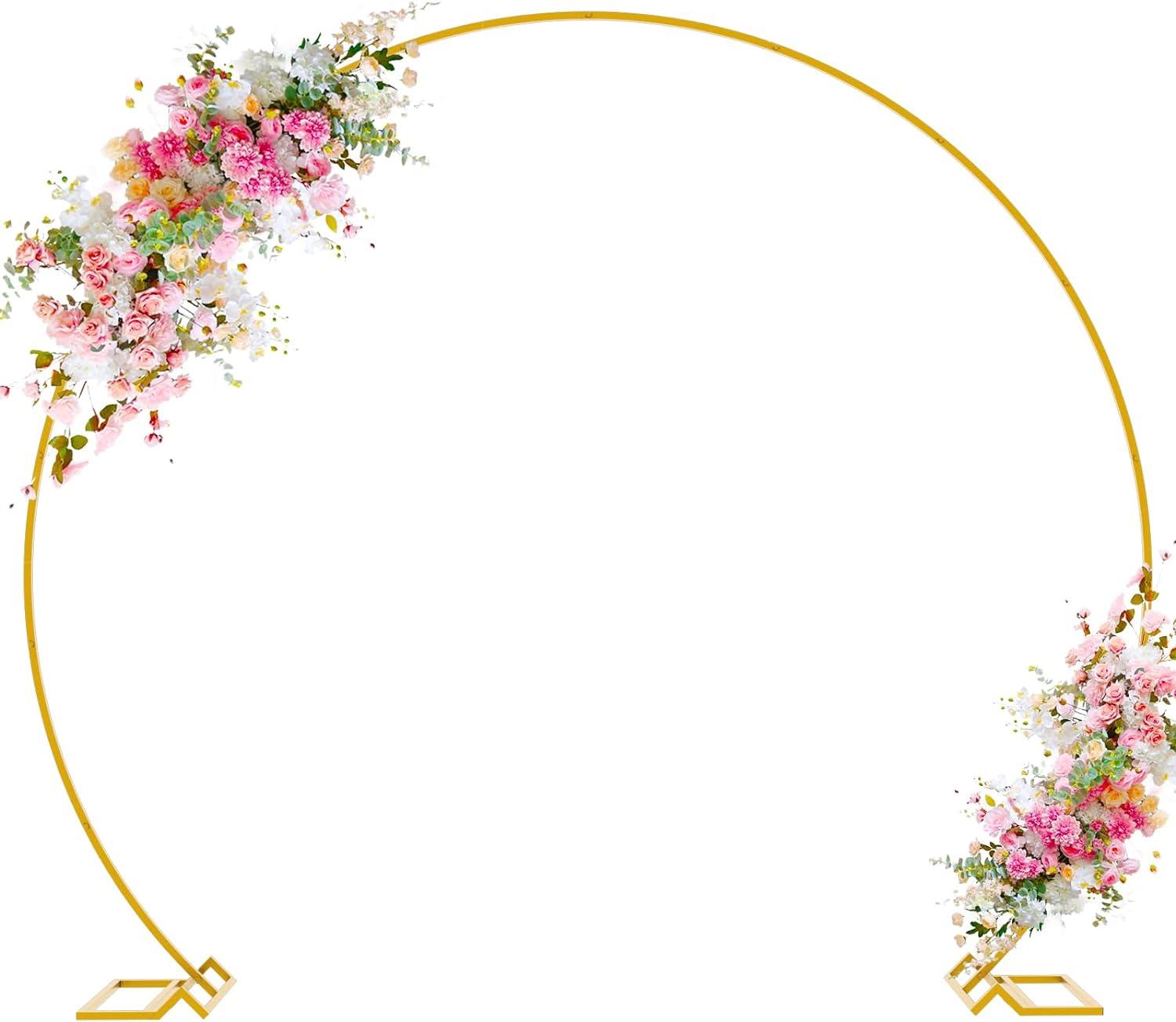 Gold 8FT Metal Circle Wedding Arch with Floral Decor