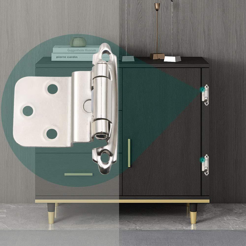 3/8 inch Offset Inset Cabinet Hinges, Self Closing Inset Satin Nickel Kitchen Door Cabinet Hinges, 8 Pack