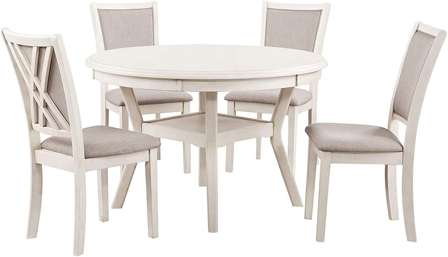 New Classic Furniture Amy 5-Piece Classic Wood Dining Table Set with Storage, Bisque/Gray