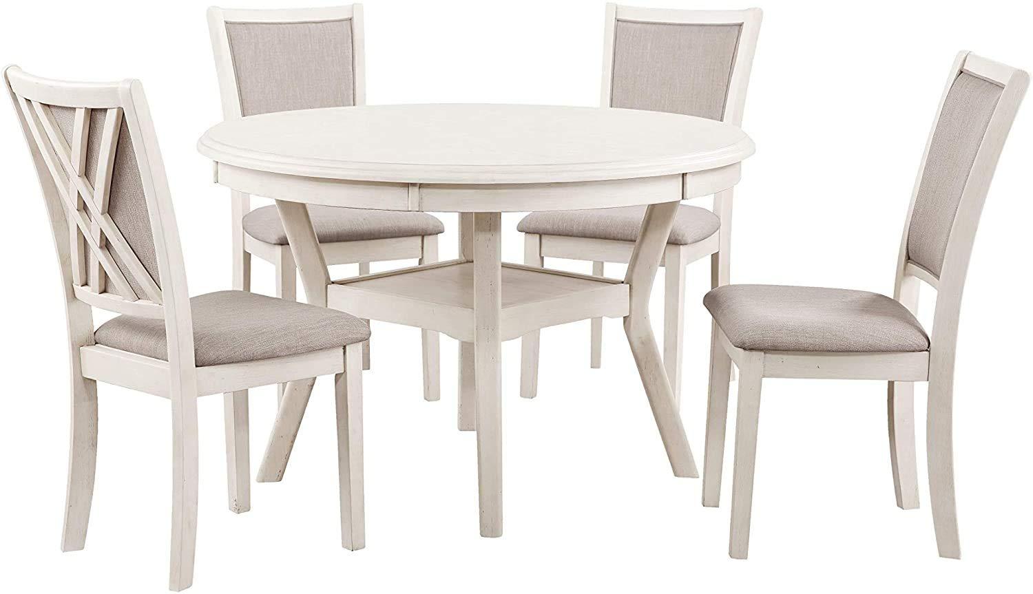 New Classic Furniture Amy 5-Piece Classic Wood Dining Table Set with Storage, Bisque/Gray