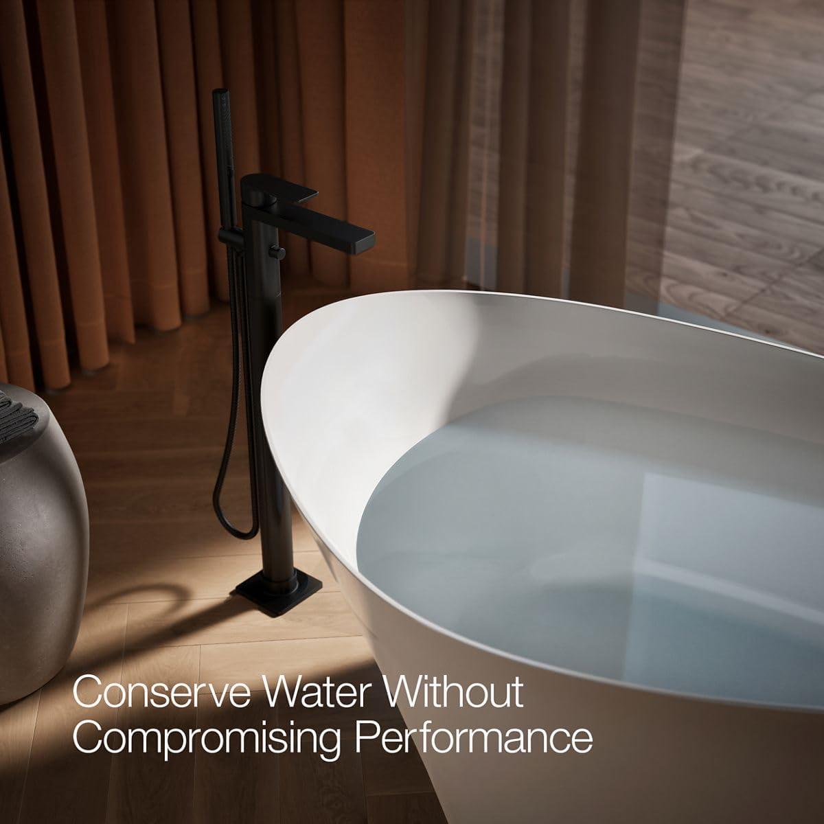 Parallel Floor-Mount Bath Filler Trim With Handshower