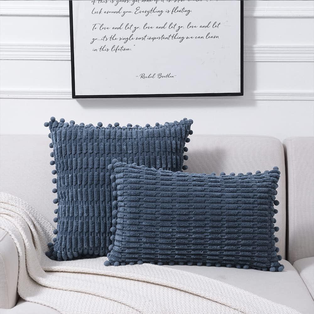 Fancy Homi Pack of 2 Sage Green Lumbar Decorative Throw Pillow Covers 12x20 Inch for Living Room Couch Bedroom, Soft Corduroy Rectangle Solid Cushion Case 30x50 cm, Rustic Farmhouse Boho Home Decor