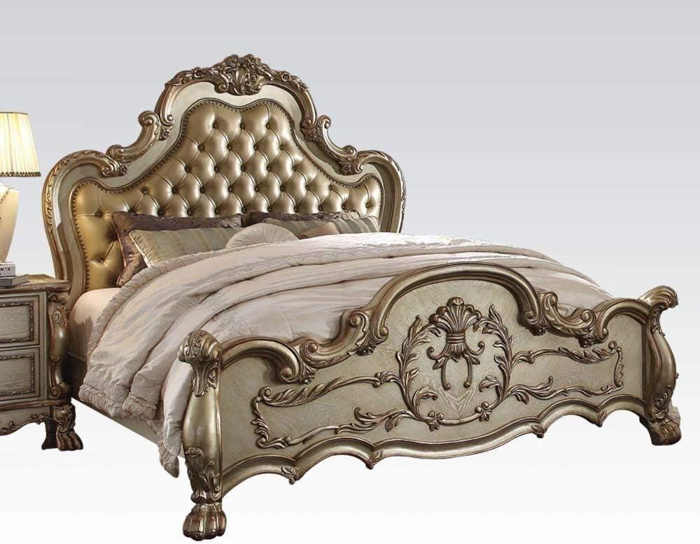 Dresden King Gold Patina Faux Leather Upholstered Bed