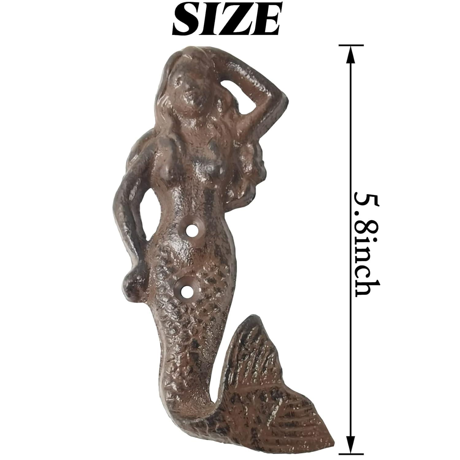 2PCS Rustic Cast Iron Mermaid Hook Wall Hanger Decor Beach Nautical Towel Holder