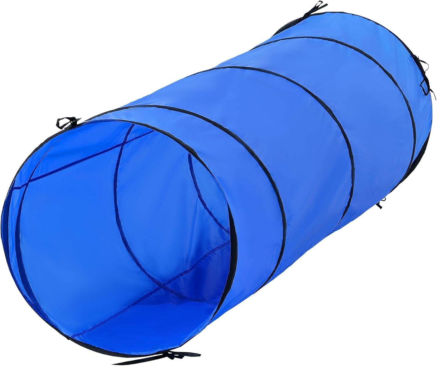 Blue and Red PVC Dog Agility Training Set with Tunnel