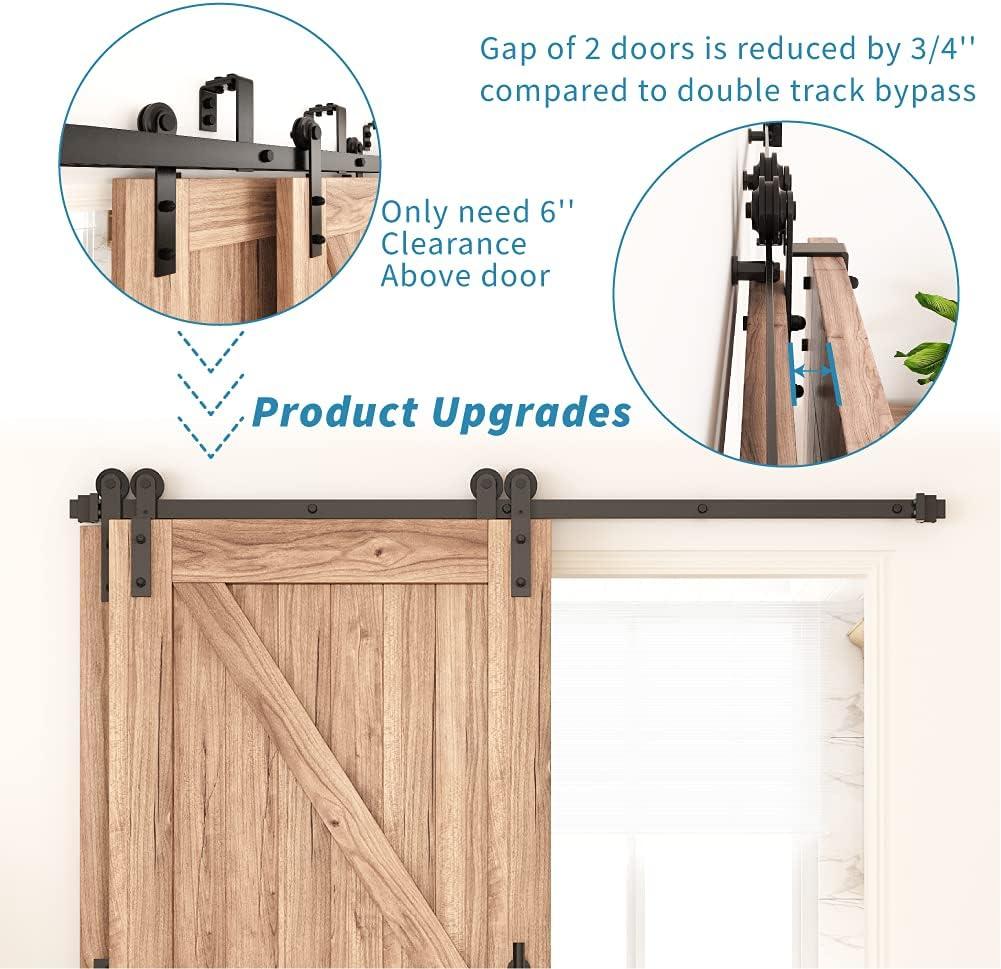 Black Steel 4FT Single Track Bypass Sliding Barn Door Hardware Kit