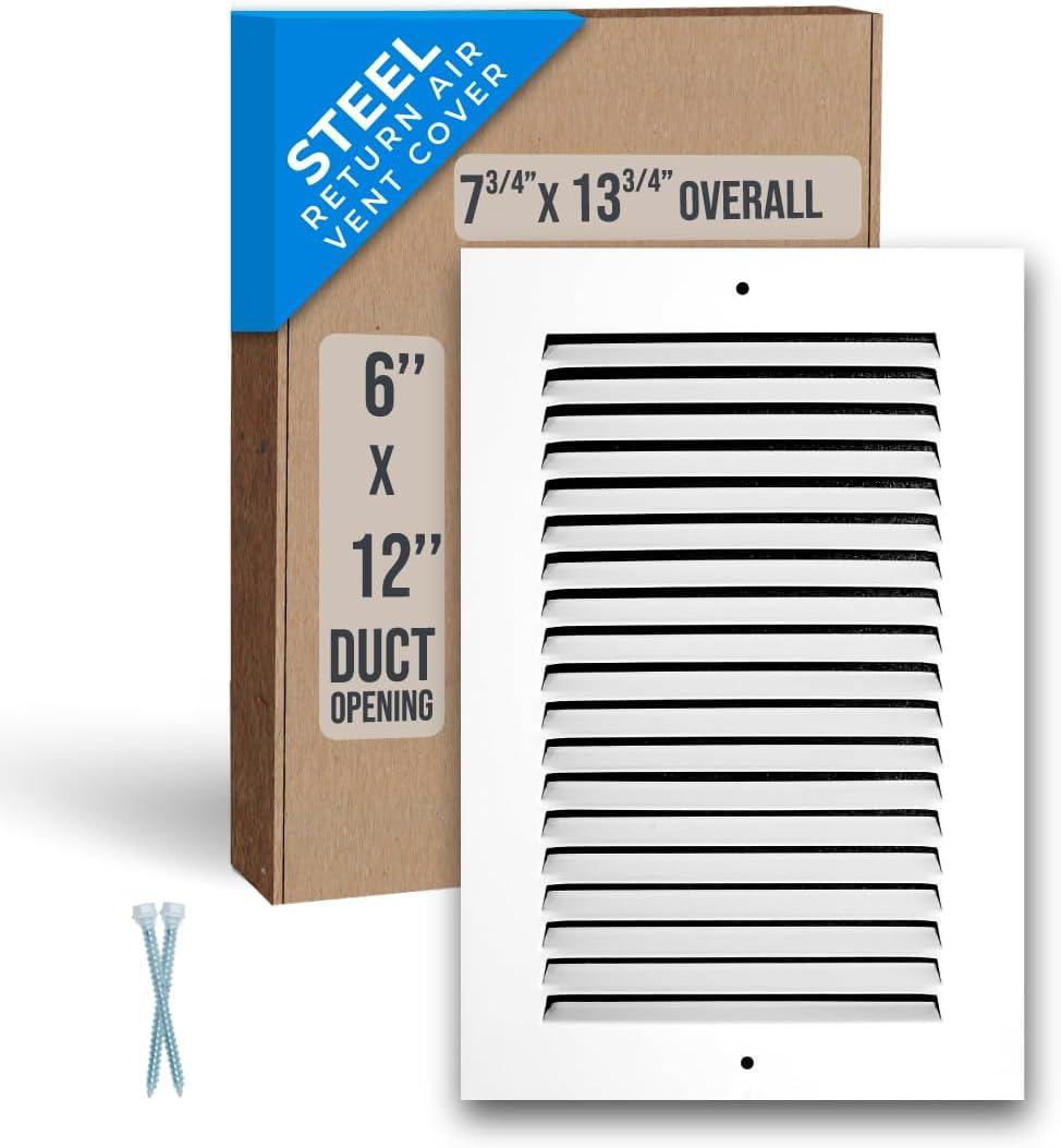 Fits 6x12 Duct Opening | Steel Return Air Grille by Handua | Vent Cover Grill for Sidewall and Ceiling | White | HVAC Cold Air Intake Grille | Outer Dimensions: 7.75"W X 13.75"H