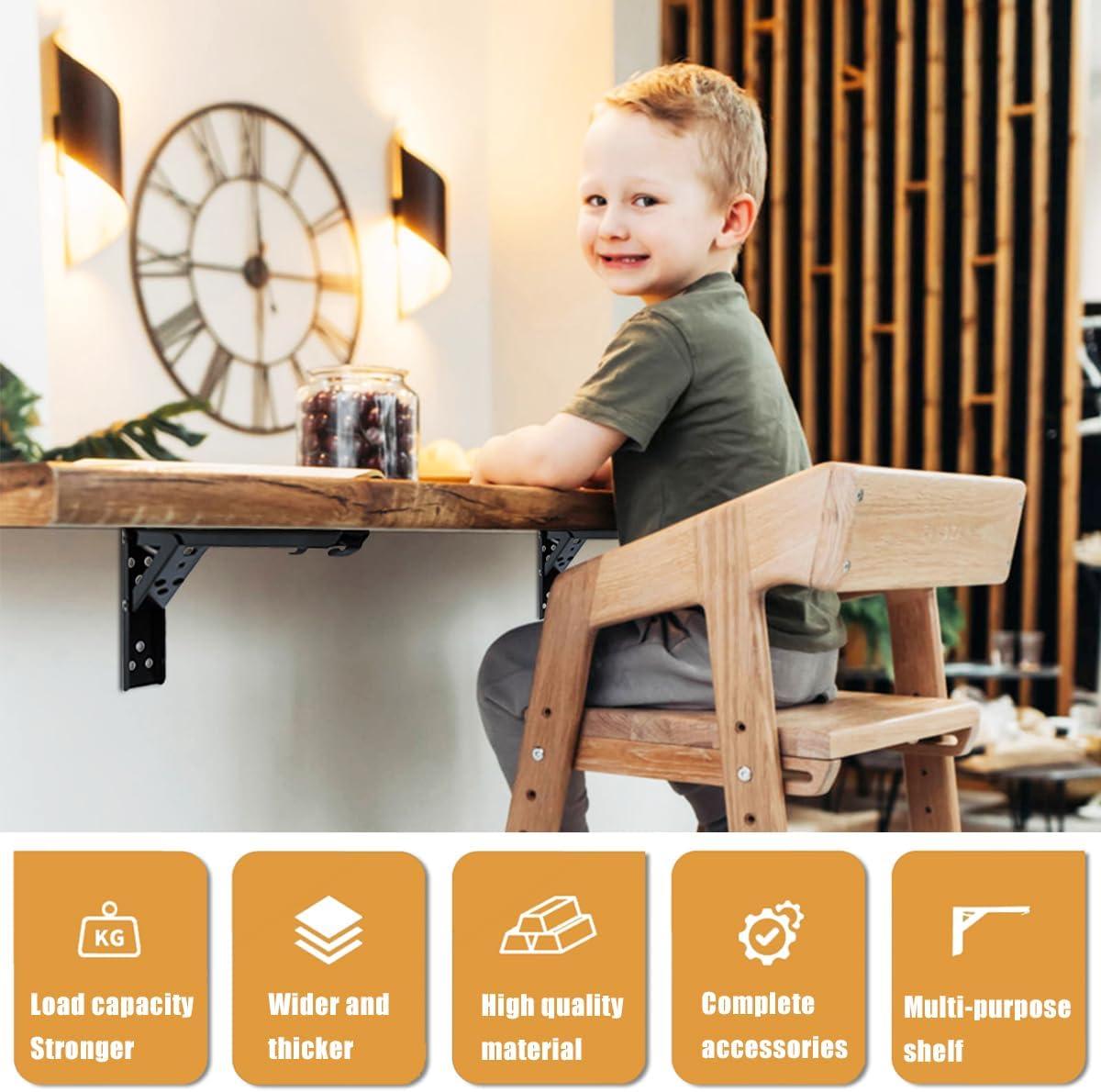 Wall Table Fold Down Hinge,90 Degree Self-Locking Folding Hinge,Save Space Drop Leaf Table Hinges,Shelf Brackets Locking Hinges 90 Degree for Wall Folding Racks,Etc