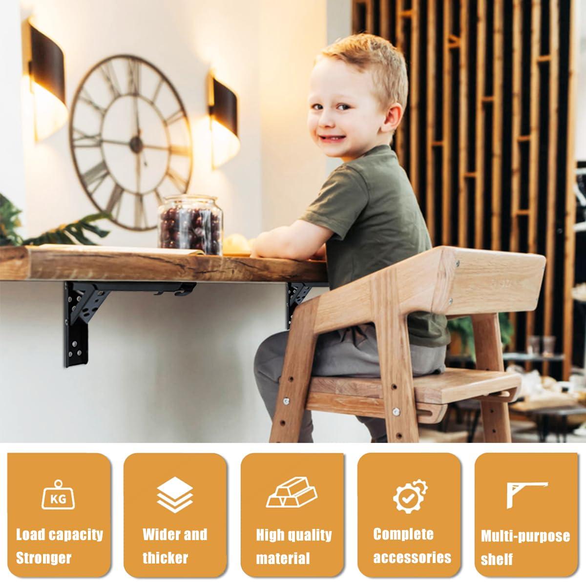 Wall Table Fold Down Hinge,90 Degree Self-Locking Folding Hinge,Save Space Drop Leaf Table Hinges,Shelf Brackets Locking Hinges 90 Degree for Wall Folding Racks,Etc