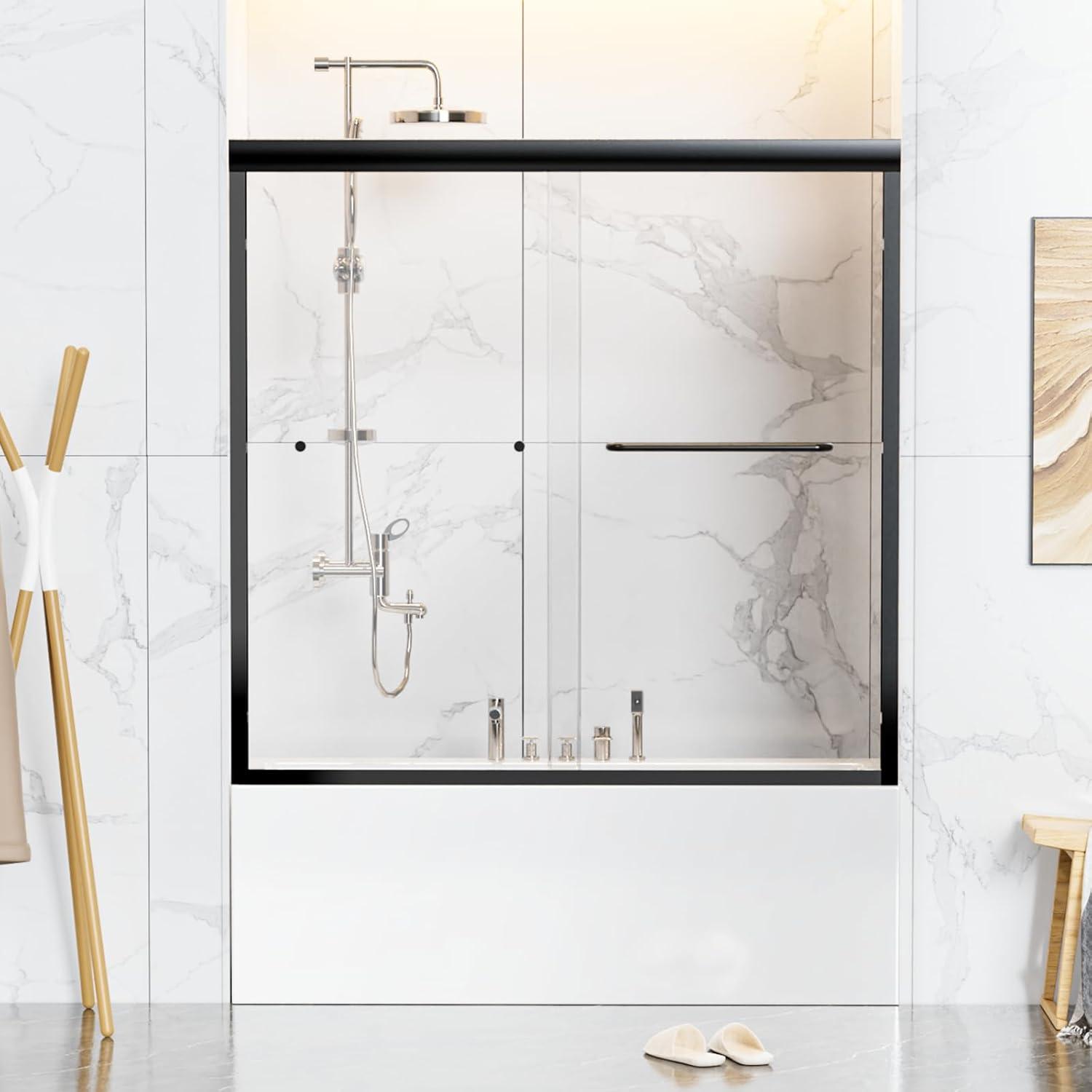 44-48"Wx72" H Semi-Frameless Double Sliding Shower Door,1/4"Thick SGCC Glass, Adjustable Width