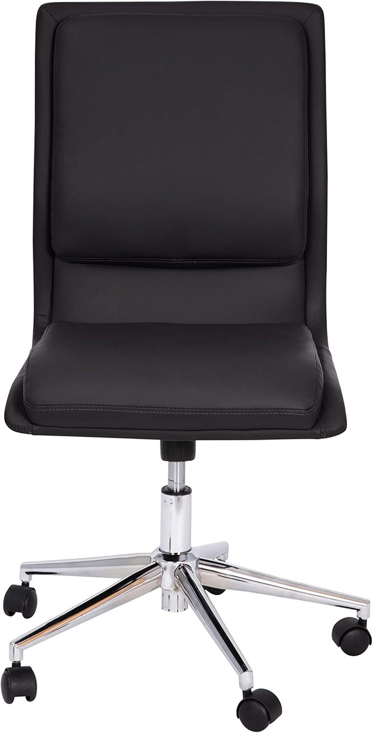 Merrick Lane Mid-Back Armless Home Office Chair with Height Adjustable Swivel Seat and Five Star Chrome Base, Black Faux Leather