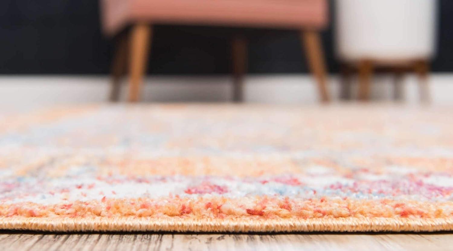 Unique Loom Williamsburg Brighton Rug Red/Beige 8' Square Border Bohemian Perfect For Dining Room Living Room Bed Room