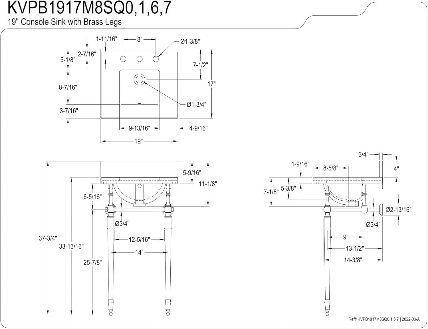 Kingston Brass Edwardian 19-Inch Carrara Marble Console Sink with Brass Legs (8-Inch, 3-Hole)