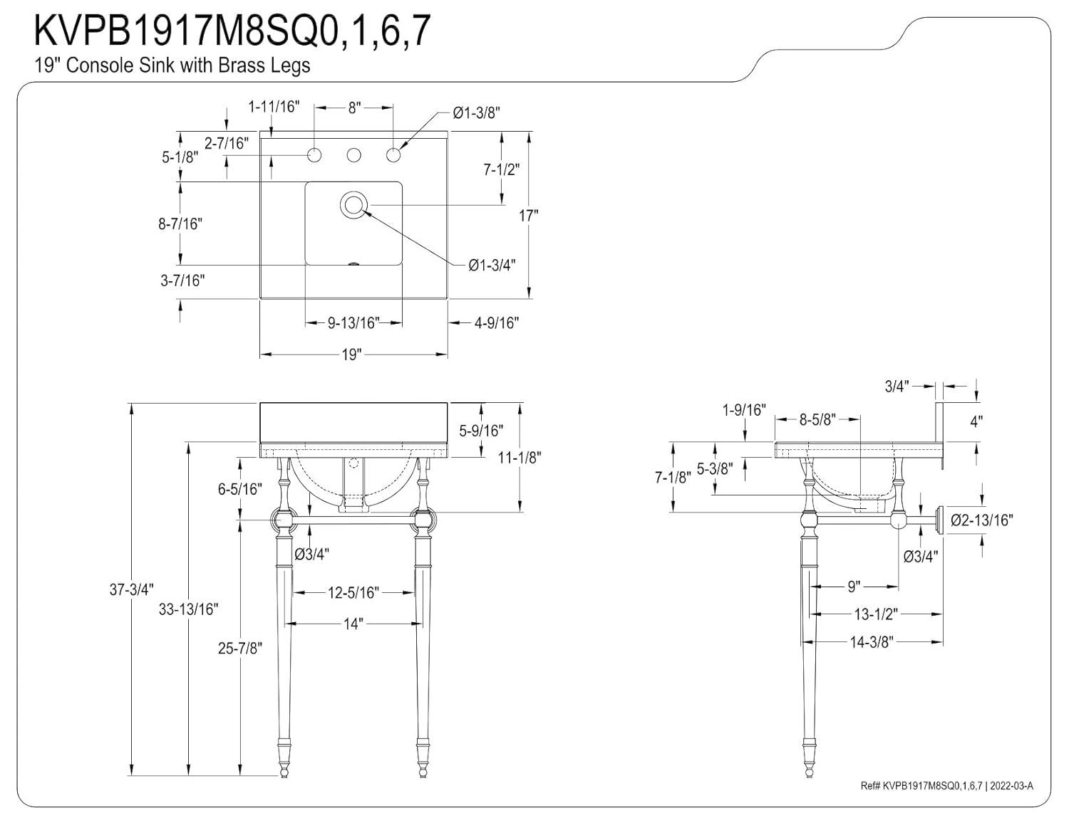 Kingston Brass Edwardian 19-Inch Carrara Marble Console Sink with Brass Legs (8-Inch, 3-Hole)