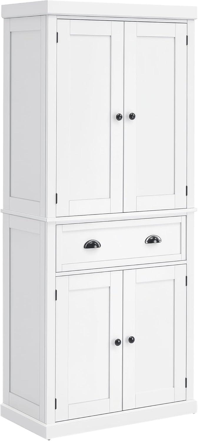 HOMCOM 72.5" Traditional Freestanding Kitchen Pantry Cupboard with 2 Cabinet, Drawer and Adjustable Shelves, White