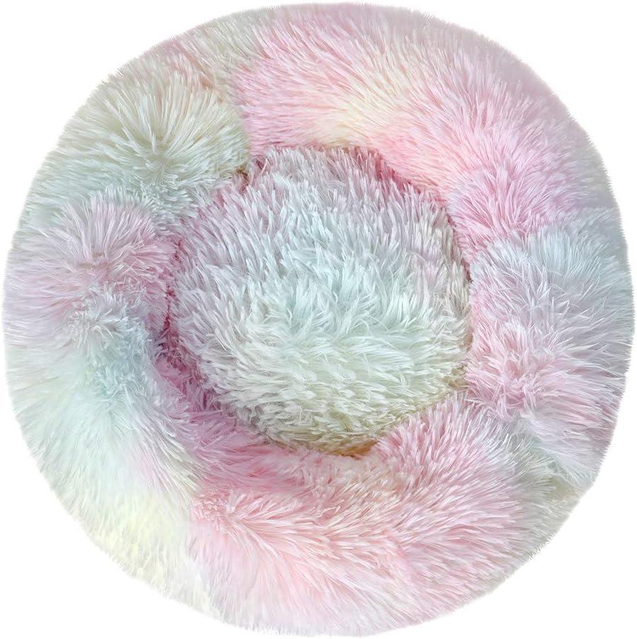 otoez Kitten Puppy Bed Extra Small XS Round Dog Cat Beds Anti Anxiety Plush Pet Calming Donut Bed with Non-Slip Waterproof Bottom, Washable (15.7", Rainbow)