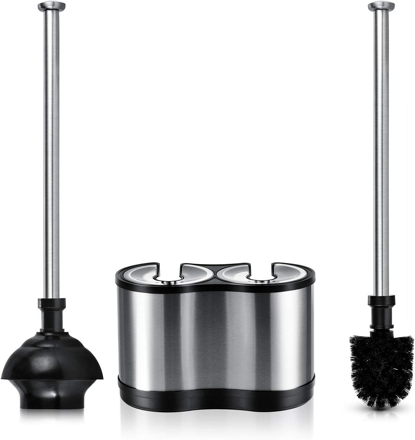 Stainless Steel Toilet Brush and Plunger Combo Set with Holder