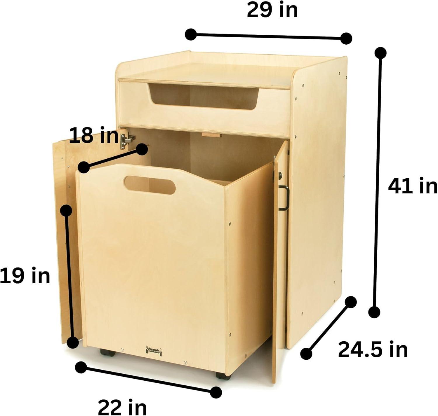 Natural Baltic Birch Mobile Book Return Cart with Lockable Doors