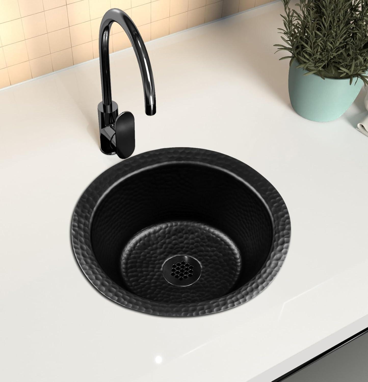 Monarch Abode 19196 Aluminum Hand Hammered Essex Dual Mount Single Bowl Bar Prep Sink 12", Black