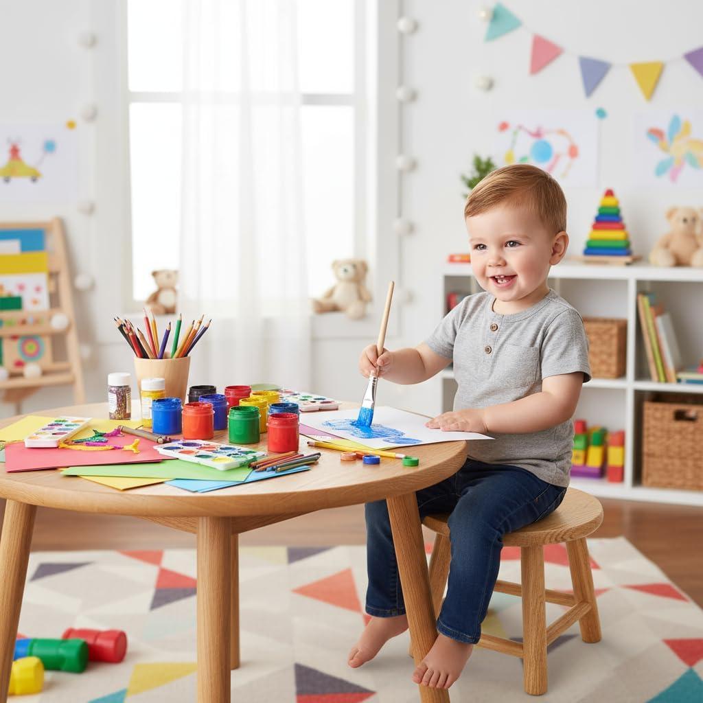 Natural Oak Handcrafted Solid Wood Kids Stool