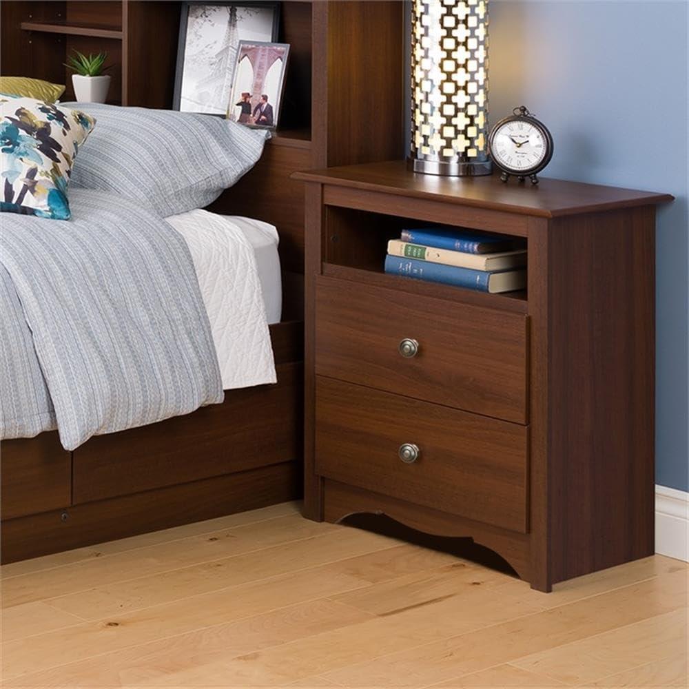Open Shelf Nightstand Cherry - Monterey: Prepac Bedroom Side Table with Storage Shelf & Metal Glides
