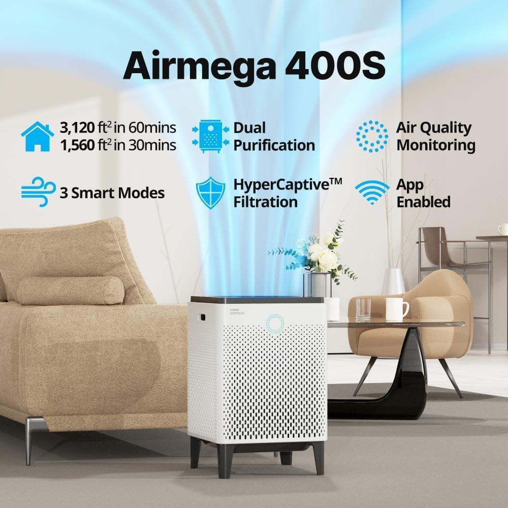 Coway Airmega 400S Smart Home Whole Room Air Purifier with HEPA Filter, White