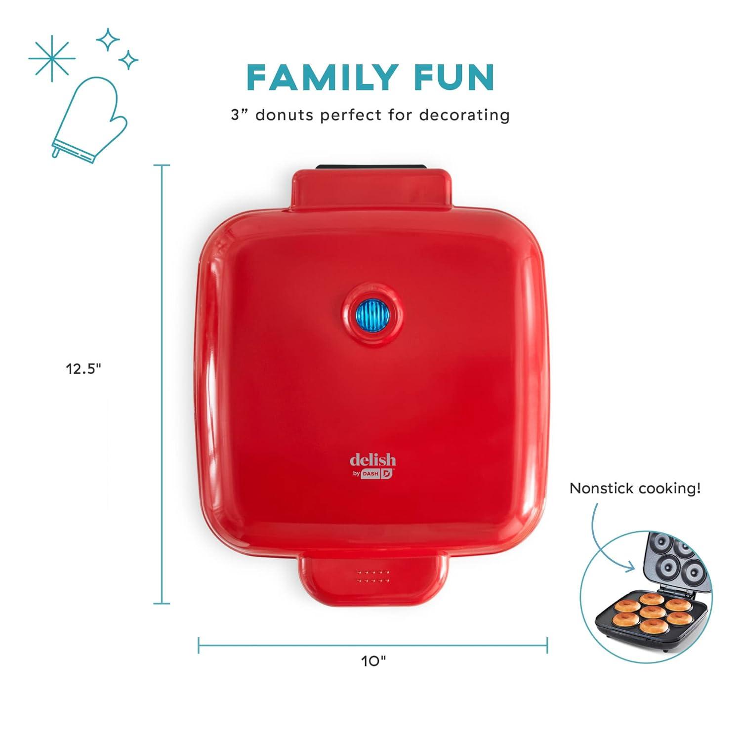 Delish By Dash Donut Maker for Snacks, Dessert, and More - Red