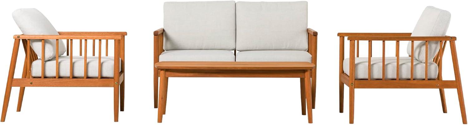 Walker Edison Modern 4-Piece Spindle-Style Eucalyptus Chat Set, Natural