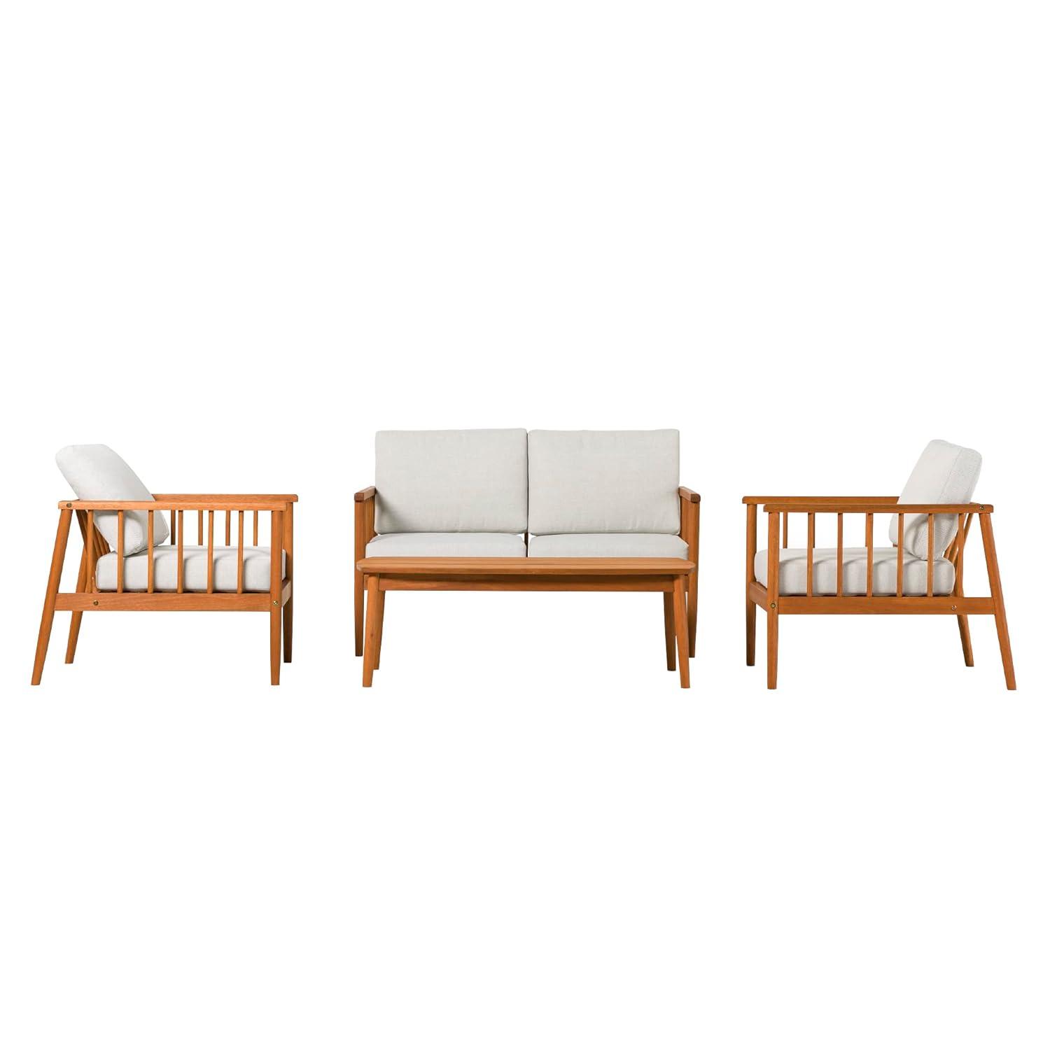Walker Edison Modern 4-Piece Spindle-Style Eucalyptus Chat Set, Natural