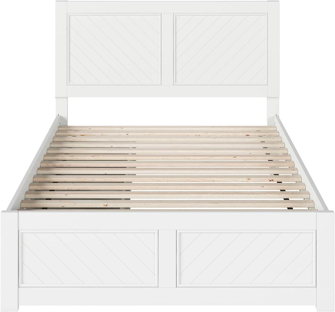 AFI Canyon Cama con Plataforma de Madera Maciza Blanca con Pie de Cama a Juego y Cajones de Almacenamiento, Completo