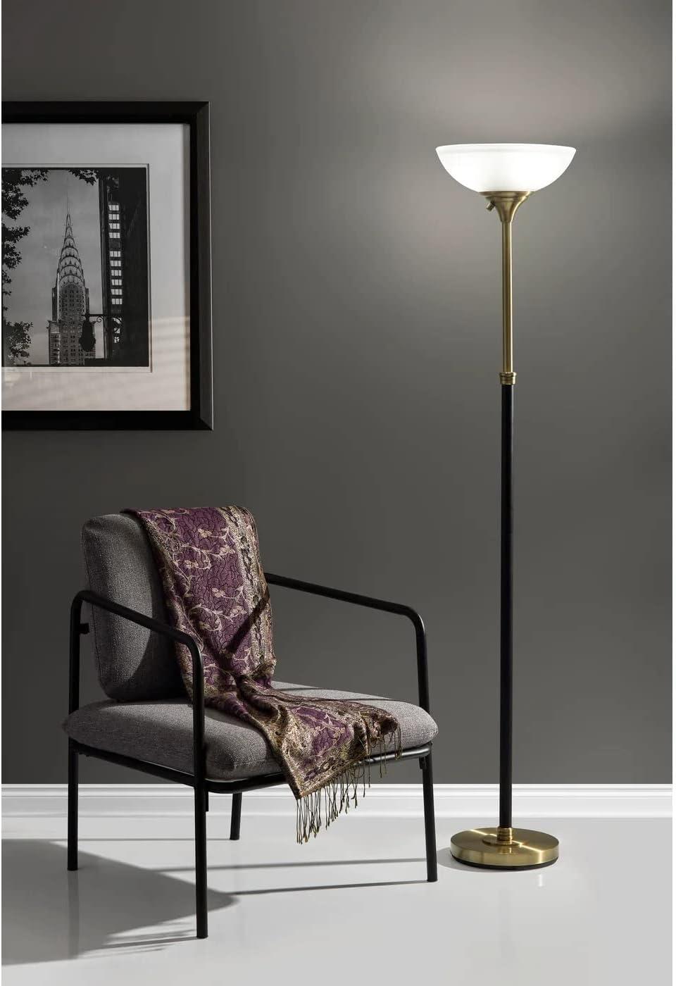 71" Bergen Collection Torchiere Black - Adesso: ETL Listed, Metal Body, Glass Shade, No Bulb Included