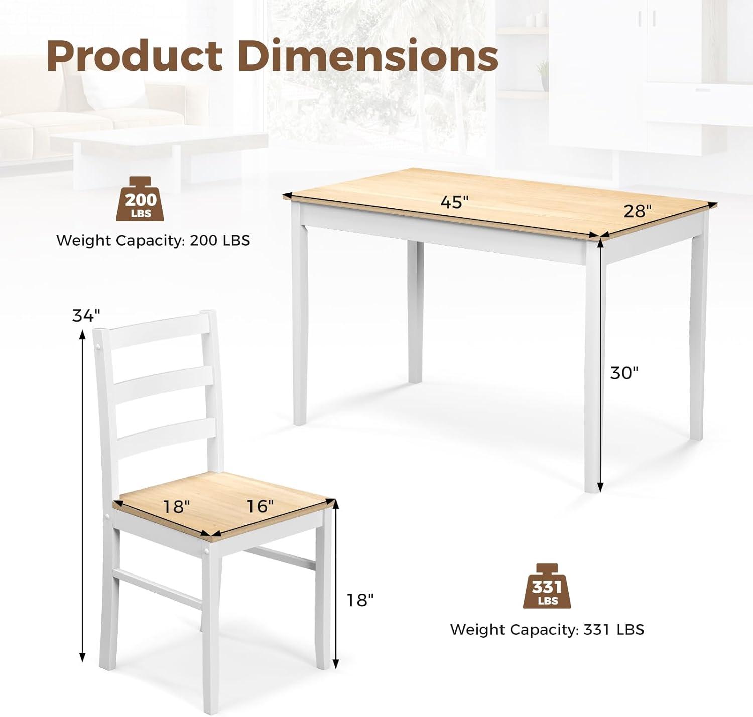 Costway 5-Piece Dining Set Solid Wood Kitchen Furniture with Rectangular Table & 4 Chairs Natural