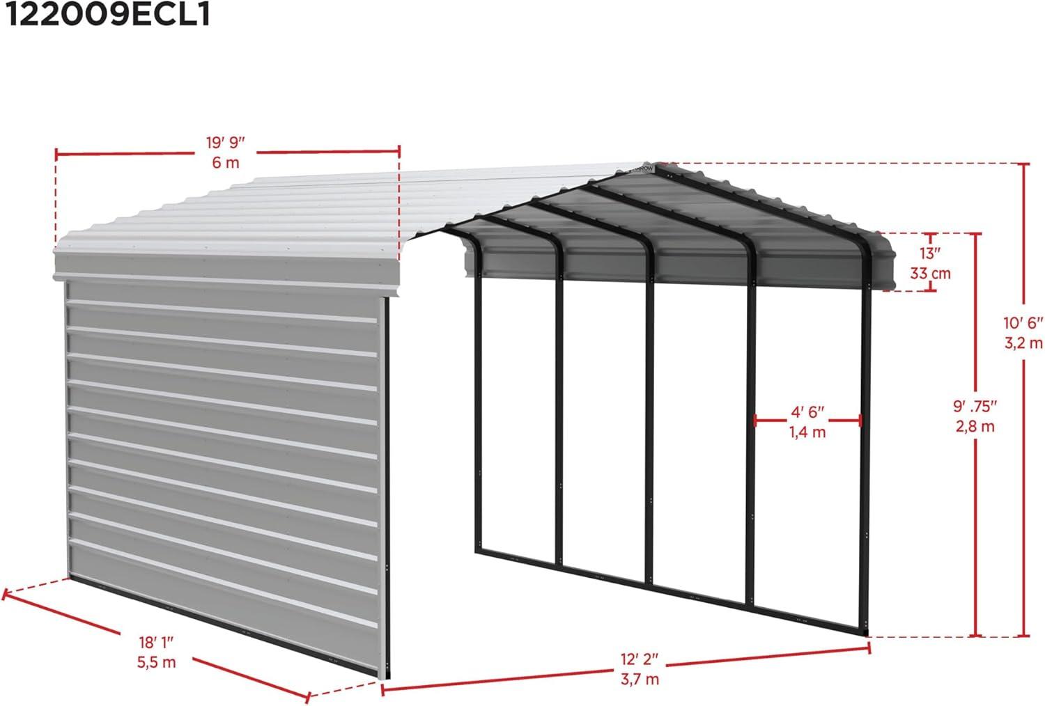 Eggshell 12' x 20' Steel Carport with Black Frame