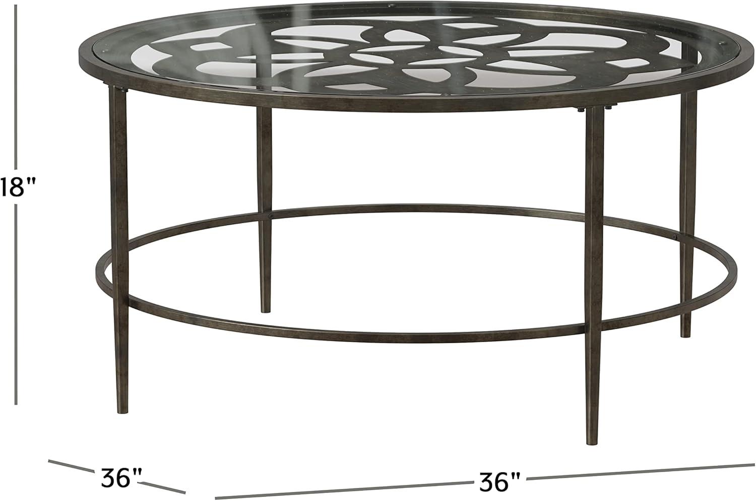 Marsala Traditional Round Metal Coffee Table with Glass Top